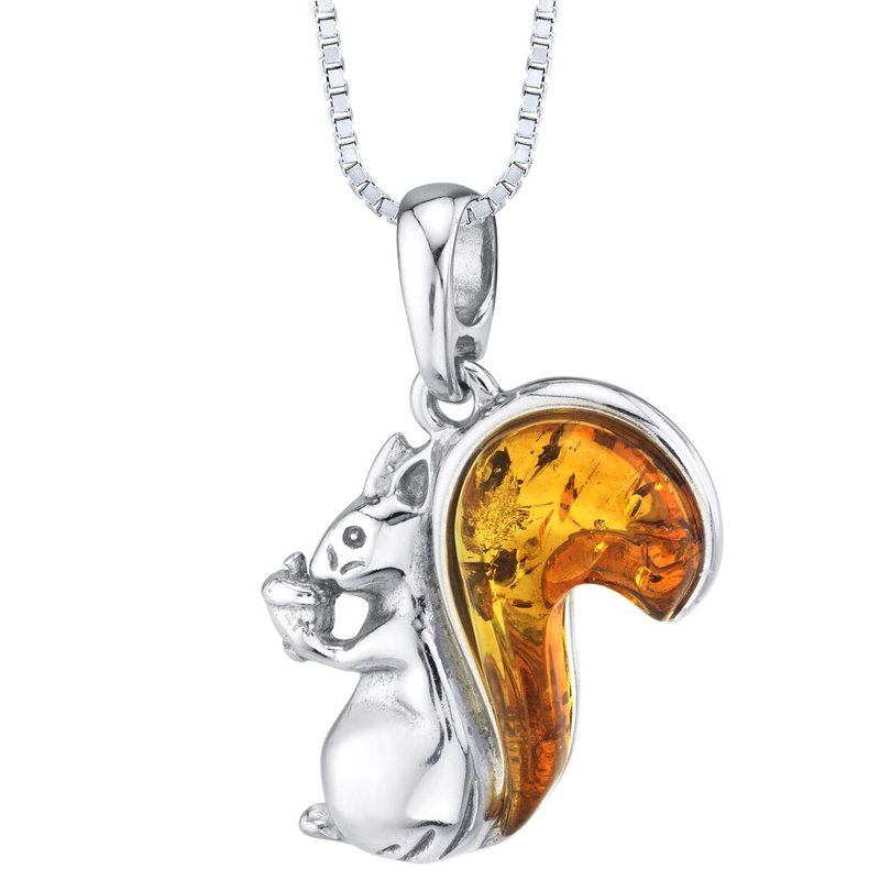 Peora Baltic Amber Sterling Silver Squirrel Pendant Necklace Cognac Color In Gold