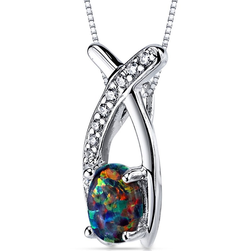 Peora Black Opal Pendant Necklace Sterling Silver Oval