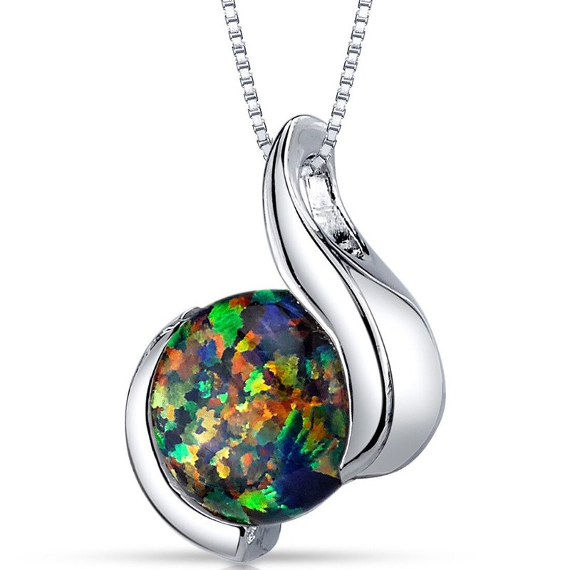Peora Black Opal Pendant Necklace Sterling Silver Round In Grey