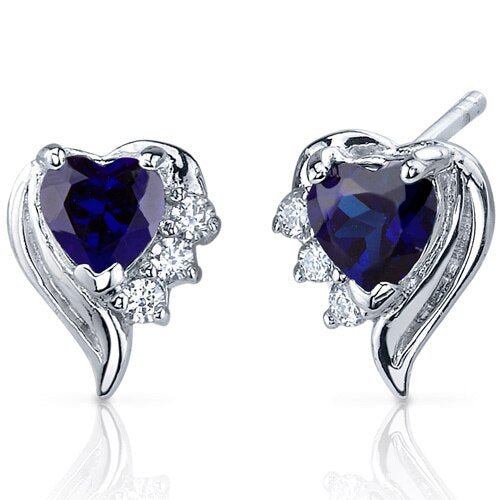Peora Blue Sapphire Earrings Sterling Silver Heart Shape 1.5 Carats