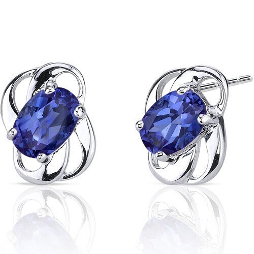 Peora Blue Sapphire Earrings Sterling Silver Oval Shape 2 Carats