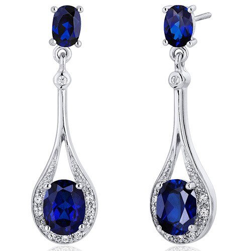 Peora Blue Sapphire Earrings Sterling Silver Oval Shape In Grey