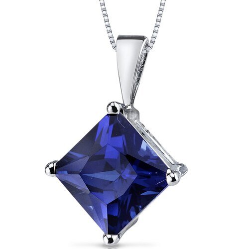 Peora Blue Sapphire Pendant Necklace 14 Karat White Gold 3.38 Carats