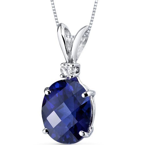 Peora Blue Sapphire Pendant Necklace 14 Karat White Gold Oval 3.63 Cts