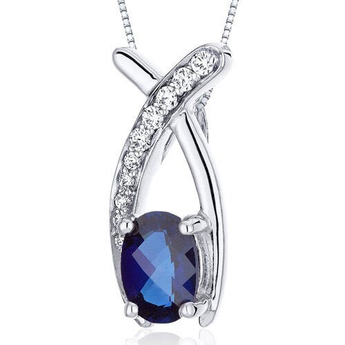 Peora Blue Sapphire Pendant Necklace Sterling Silver Oval 1 Carats