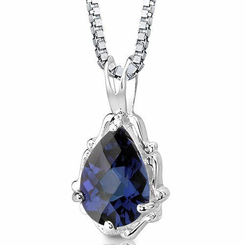 Peora Blue Sapphire Pendant Necklace Sterling Silver Pear 2.25 Carats