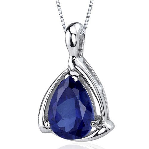 Peora Blue Sapphire Pendant Necklace Sterling Silver Pear 2.5 Carats