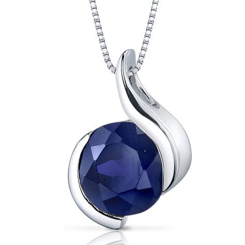 Peora Blue Sapphire Pendant Necklace Sterling Silver Round 2.75 Carat