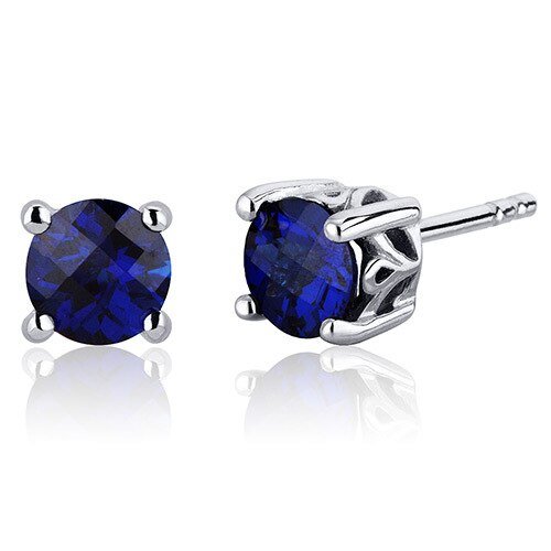 Peora Blue Sapphire Stud Earrings Sterling Silver Round Shape