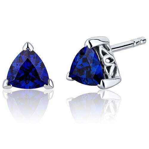 Peora Blue Sapphire Stud Earrings Sterling Silver Trillion Shape 2 Ct