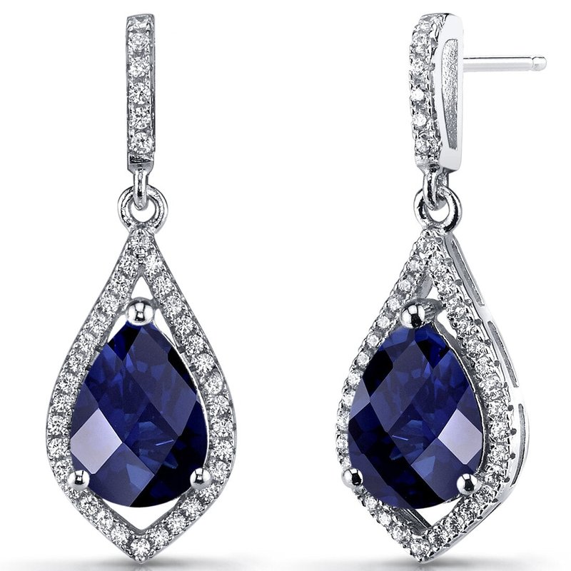 Peora Created Blue Sapphire Tear Drop Dangle Earrings Sterling Silver In Grey