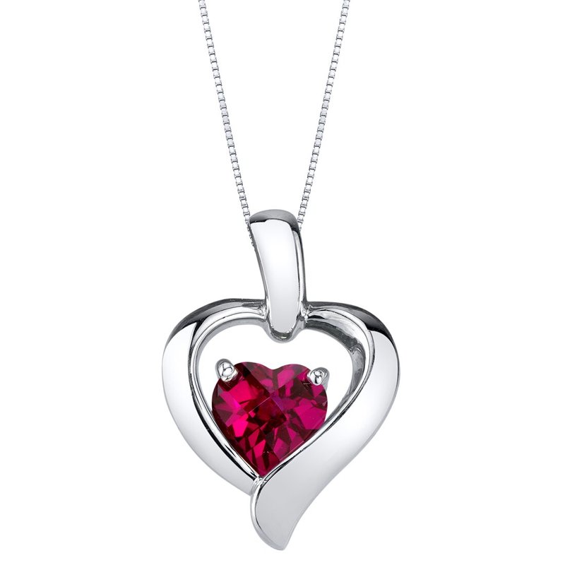 Peora Created Ruby Sterling Silver Heart In Heart Pendant Necklace In Red