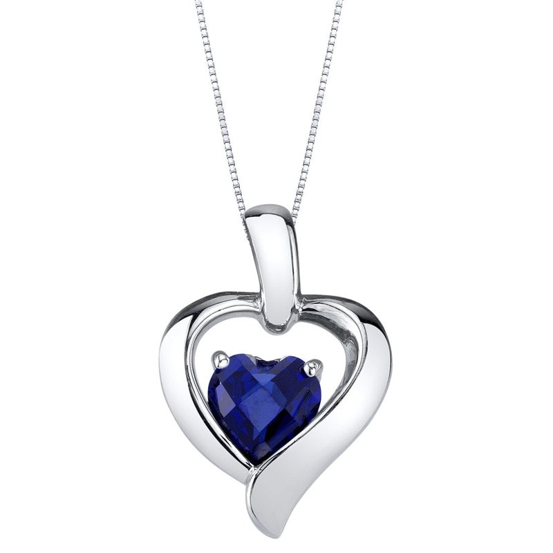 Peora Created Sapphire Sterling Silver Heart In Heart Pendant Necklace In Blue
