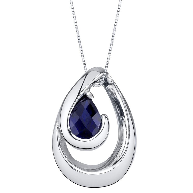 Peora Created Sapphire Sterling Silver Wave Pendant Necklace In Blue