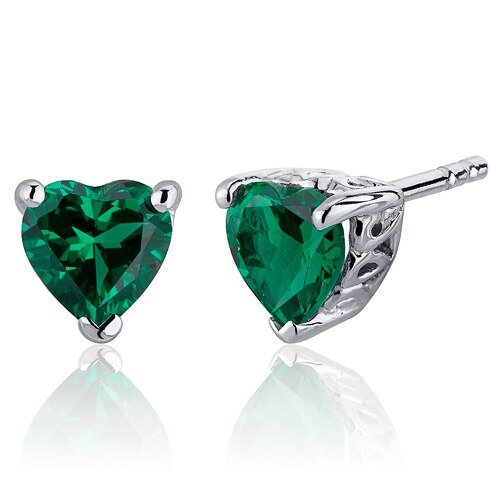 Peora Emerald Earrings Sterling Silver Heart Shape In Grey