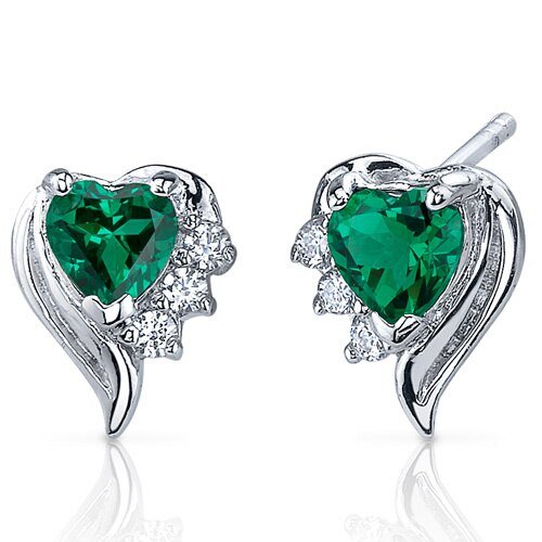 Peora Emerald Earrings Sterling Silver Heart Shape In Grey