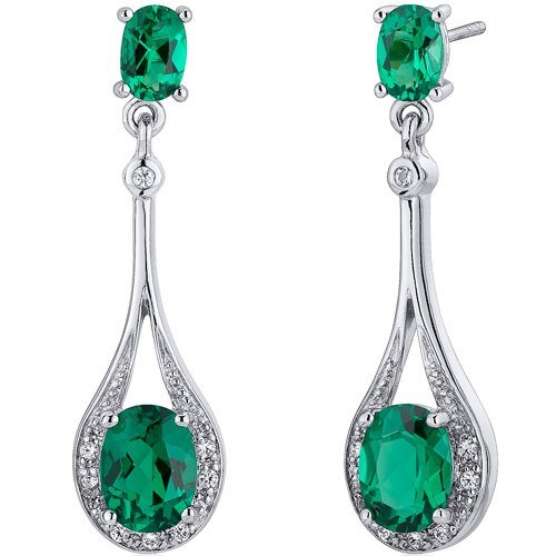 Peora Emerald Earrings Sterling Silver Oval Shape In Grey