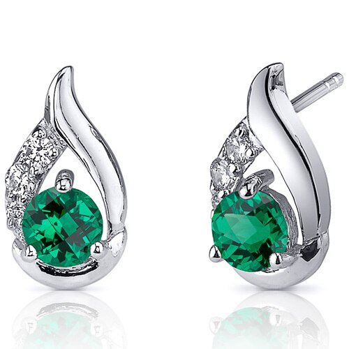 Peora Emerald Earrings Sterling Silver Round Shape 1 Carats In Grey