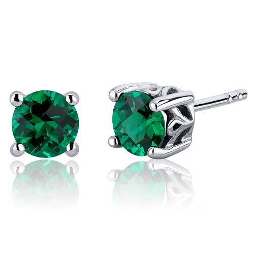 Peora Emerald Earrings Sterling Silver Round Shape 1.5 Carats In Green