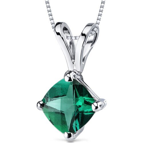 Peora Emerald Pendant Necklace 14 Karat White Gold Cushion 0.79 Carats In Green