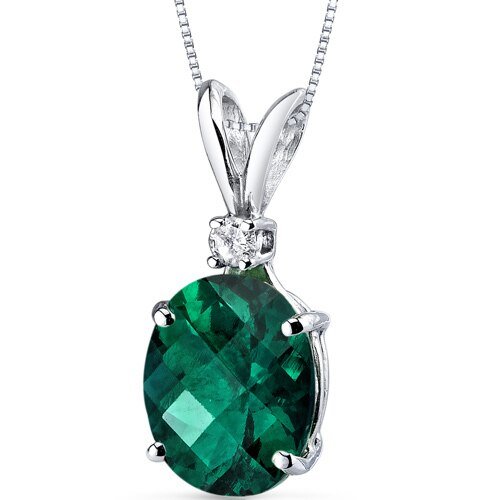 Peora Emerald Pendant Necklace 14 Karat White Gold Oval 2.29 Carats In Green