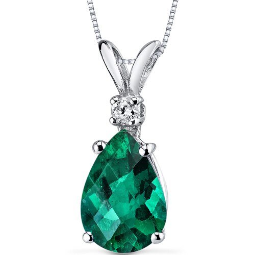 Peora Emerald Pendant Necklace 14 Karat White Gold Pear 1.72 Carats In Green
