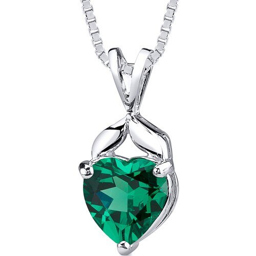 Peora Emerald Pendant Necklace Sterling Silver Heart Shape 3 Carats In Green