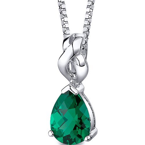 Peora Emerald Pendant Necklace Sterling Silver Pear Shape 3 Carats In Green