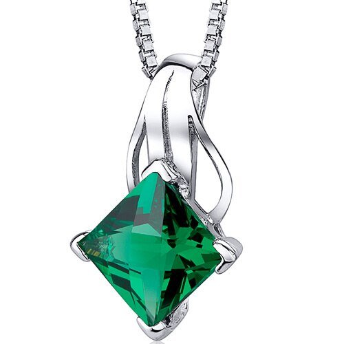 Peora Emerald Pendant Necklace Sterling Silver Princess Cut 2 Carats In Green