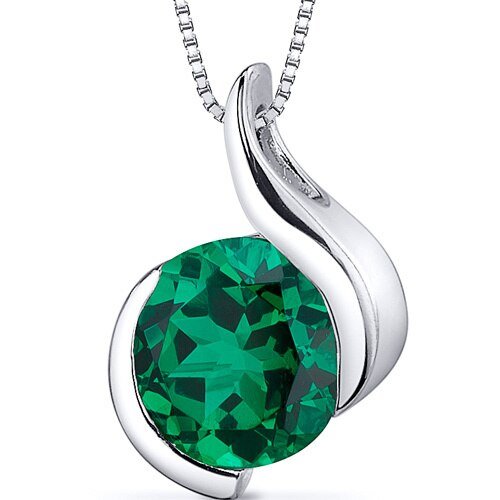 Peora Emerald Pendant Necklace Sterling Silver Round 1.75 Carats In Green