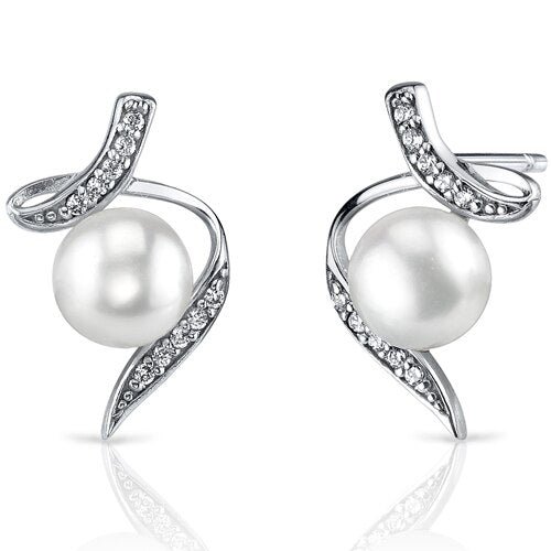 Peora Freshwater Pearl Earrings Sterling Silver Round Button 6.5mm In White