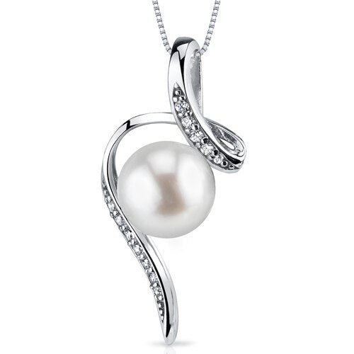 Peora Freshwater Pearl Pendant Necklace Sterling Silver Button 8 Mm In White
