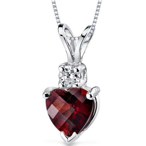 Peora Garnet Pendant Necklace 14 Karat White Gold Heart 1.31 Carats In Red