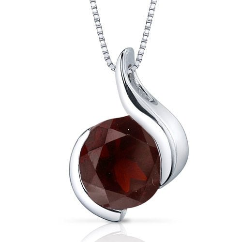 Peora Garnet Pendant Necklace Sterling Silver Round Shape 2.5 Carats In Red