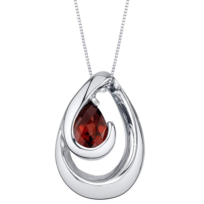 Peora Garnet Sterling Silver Wave Pendant Necklace In Red