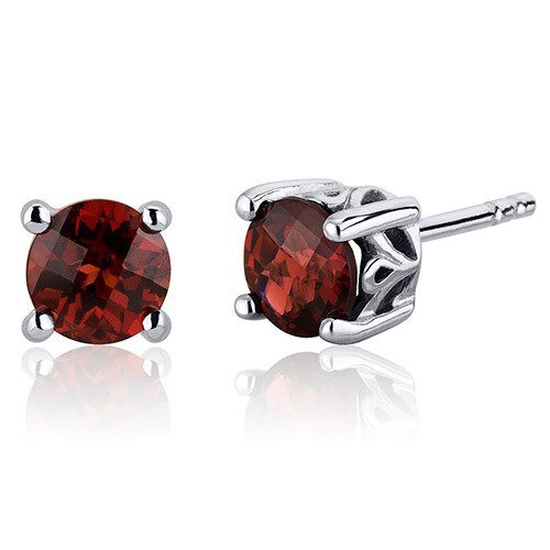Peora Garnet Stud Earrings Sterling Silver Round Shape 2 Carats In Red