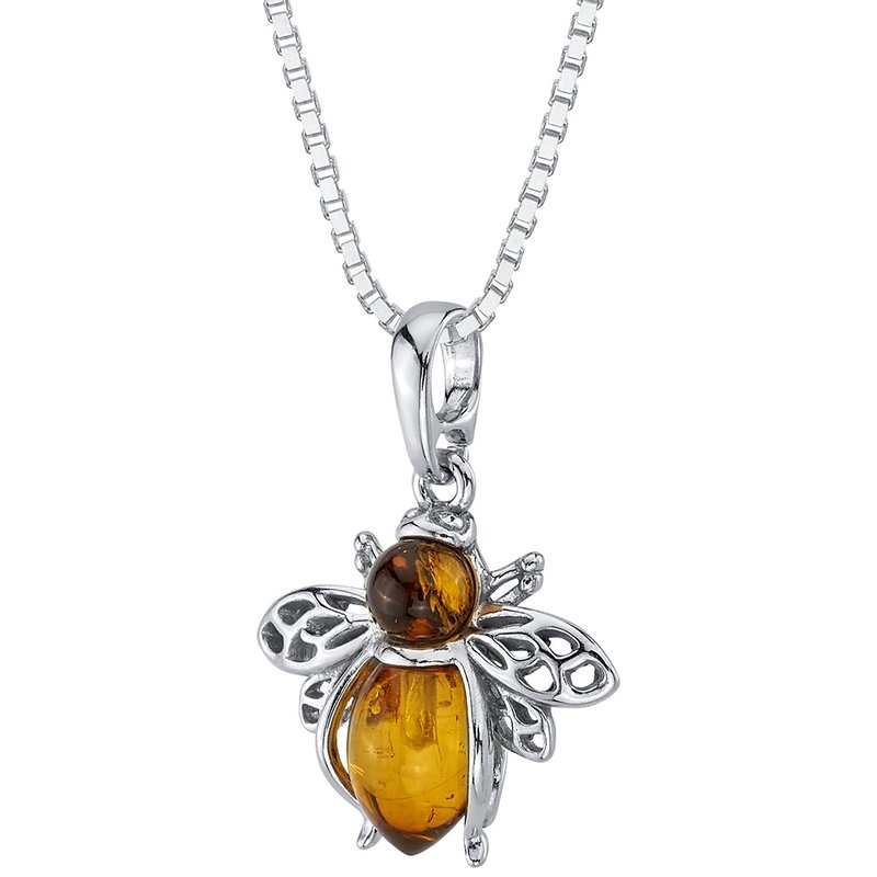 Peora Genuine Baltic Amber Bee Pendant Necklace In Sterling Silver In Orange