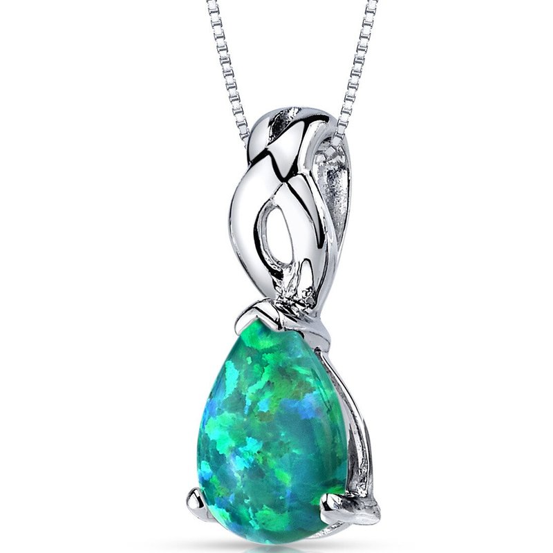 Peora Green Opal Pendant Necklace Sterling Silver Pear 1.75 Carats In Grey