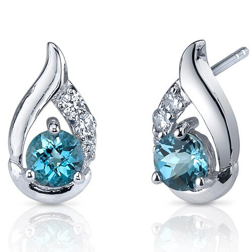 Peora London Blue Topaz Earrings Sterling Silver Round Shape 1 Carats