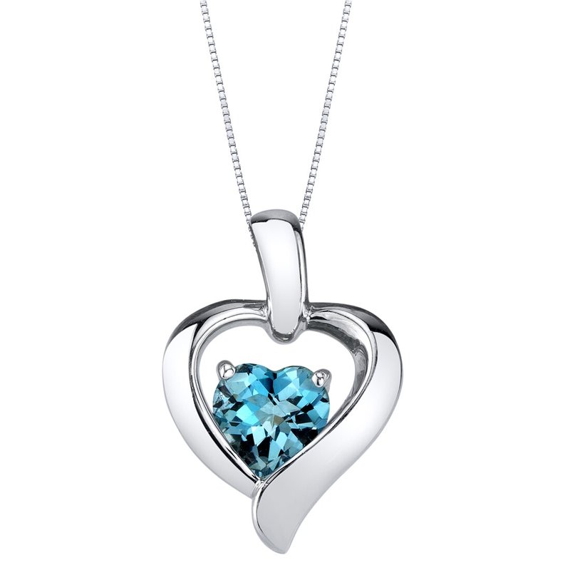 Peora London Blue Topaz Sterling Silver Heart In Heart Pendant Necklace In Grey