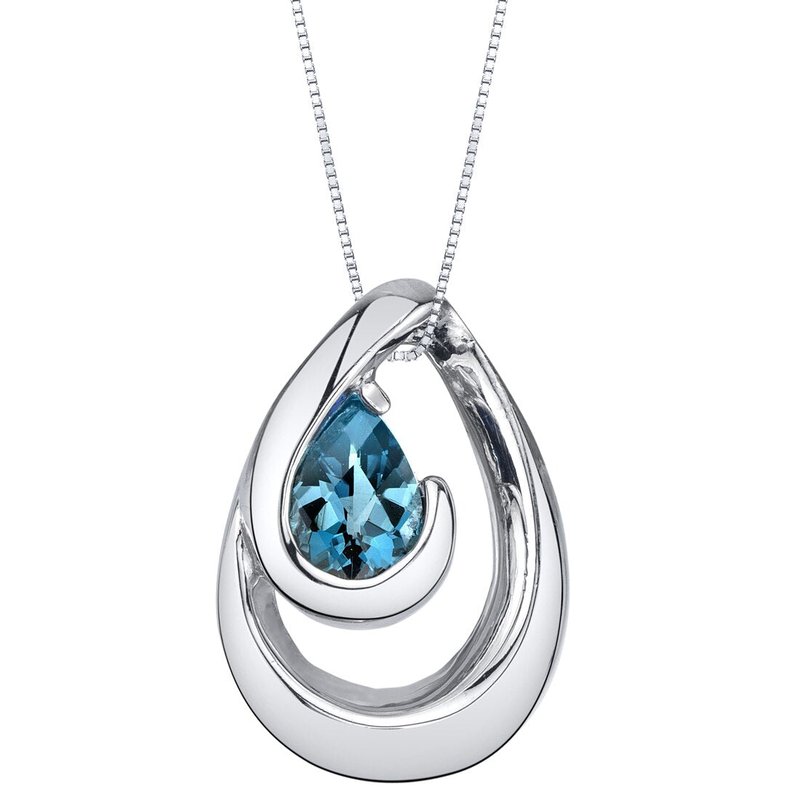 Peora London Blue Topaz Sterling Silver Wave Pendant Necklace In Grey