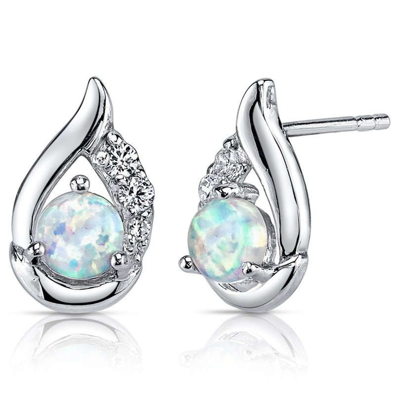 Peora Opal Earrings Sterling Silver Round Cabochon 1.00 Cts In White
