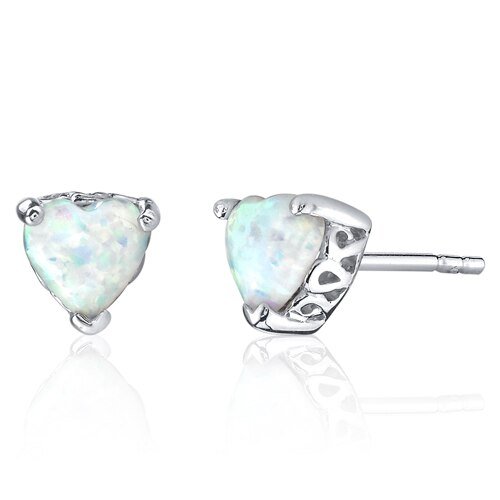Peora Opal Stud Earrings Sterling Silver Heart Shape 1.5 Carats In White