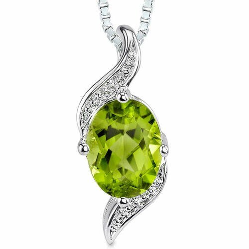 Peora Peridot Pendant Necklace Sterling Silver Oval Shape In Grey