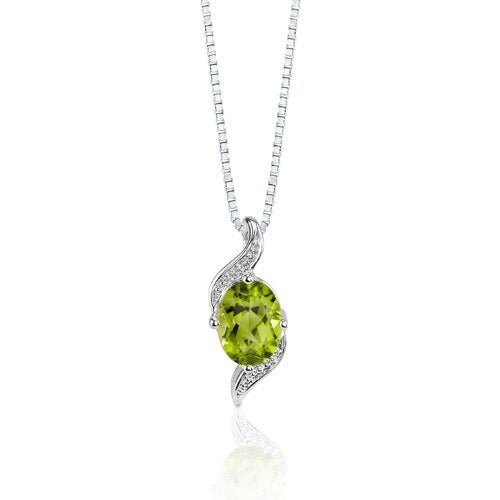 Shop Peora Peridot Pendant Necklace Sterling Silver Oval Shape In Grey