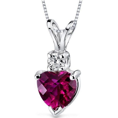 Peora Ruby Pendant Necklace 14 Karat White Gold Heart Shape 1.1 Carats In Purple