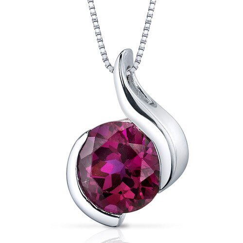 Peora Ruby Pendant Necklace Sterling Silver Round Shape In Purple