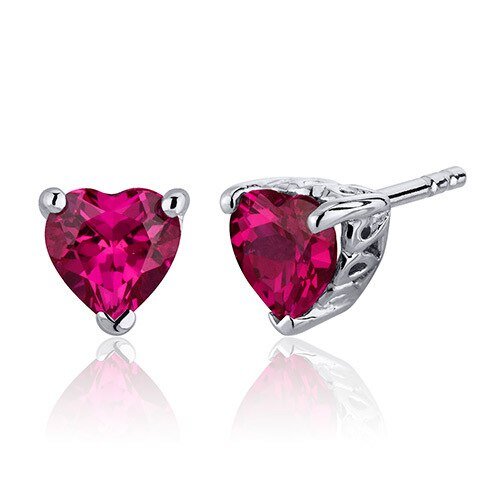 Peora Ruby Stud Earrings Sterling Silver Heart Shape 2 Carats In Pink