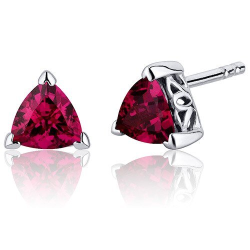 Peora Ruby Stud Earrings Sterling Silver Trillion Shape 2 Carats In Red