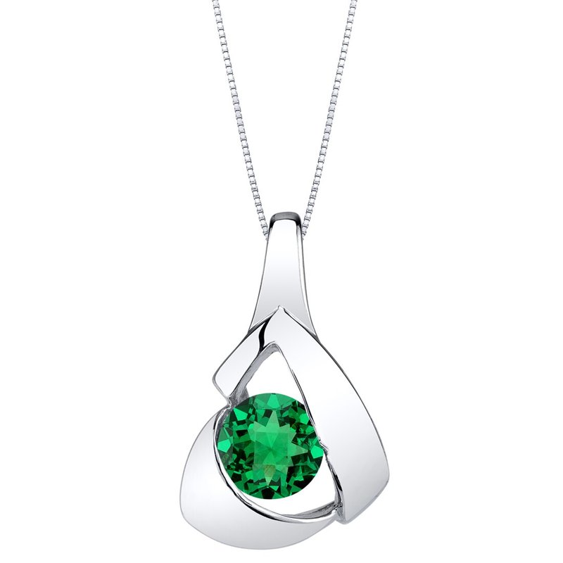 Peora Simulated Emerald Sterling Silver Chiseled Pendant Necklace In Grey
